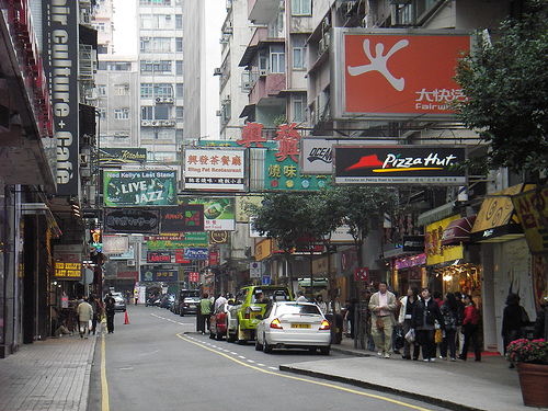 A shopping street in Hong Kong